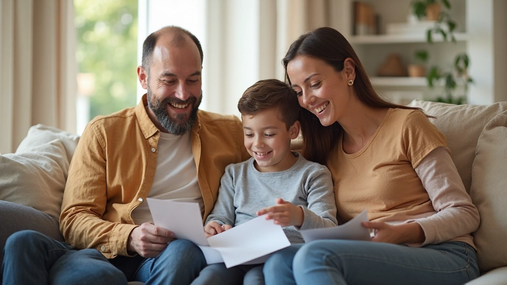 Familie die samen hun financiële doelen plant en viert op de bank