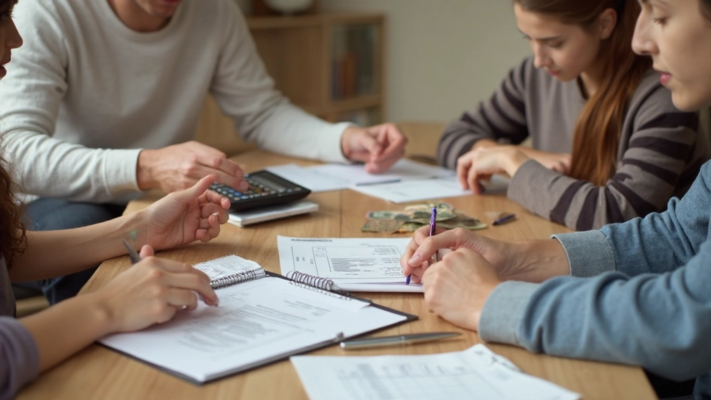 Familie die samen financiën organiseert met planning documenten