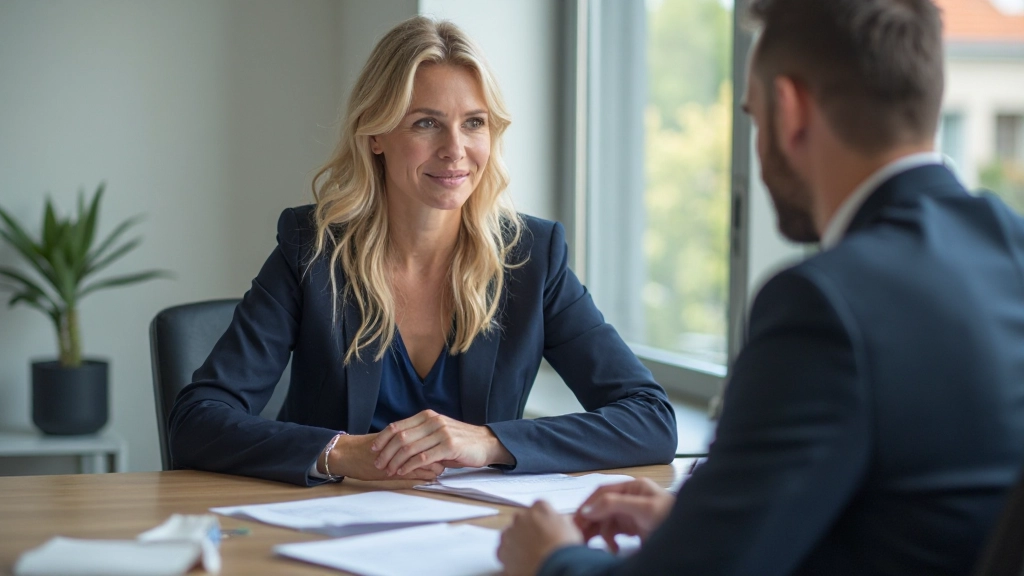 Financieel adviseur die schuldbeheerstrategieën uitlegt aan cliënt in professioneel kantoor