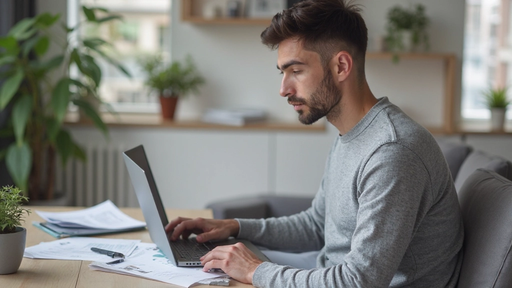 Jonge man die zijn spaardoelen plant met grafieken en financiële doelstellingen