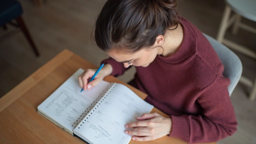 Vrouw die haar maandelijkse uitgaven bijhoudt in een georganiseerde budgetplanner